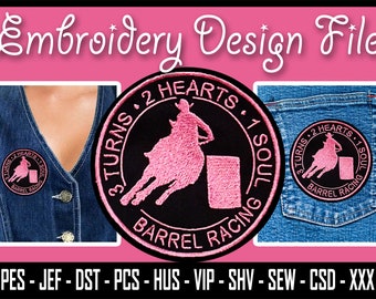INSTANT DOWNLOAD - Rodeo Barrel Racing Iron-On/Sew-On 3" Patch - Machine Embroidery Files - 10 Popular Formats