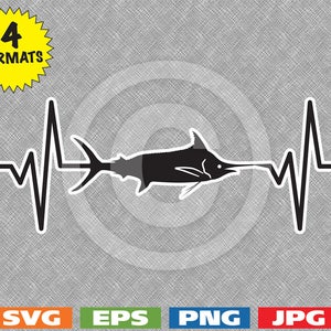 Heartbeat - Blue Marlin Image - svg cutting file PLUS eps/vector, jpg, png - 300dpi