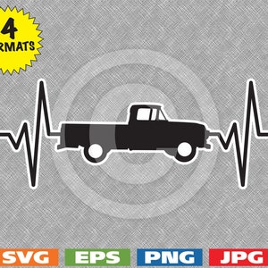 Herzschlag - 1957 Antik / klassische Pickup Bild - Svg-Datei schneiden PLUS Eps/Vektor, Jpg, Png - 300dpi