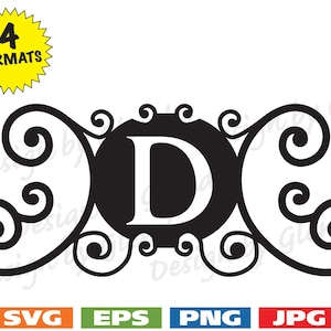 Hierro forjado buscando el marco con la letra D - archivos de svg corte más vector eps, jpg, png - 300dpi