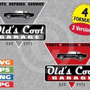 Old&#39;s Cool Garage with 1966 Muscle Car Image  - svg cutting file PLUS eps/vector, jpg, png - 300dpi