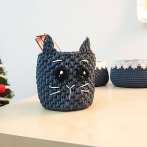 かぎ針編みの猫メガネホルダー - バスケット - ペンホルダー - オーガナイザー - ホームファニシング - バスルームファニチャー -