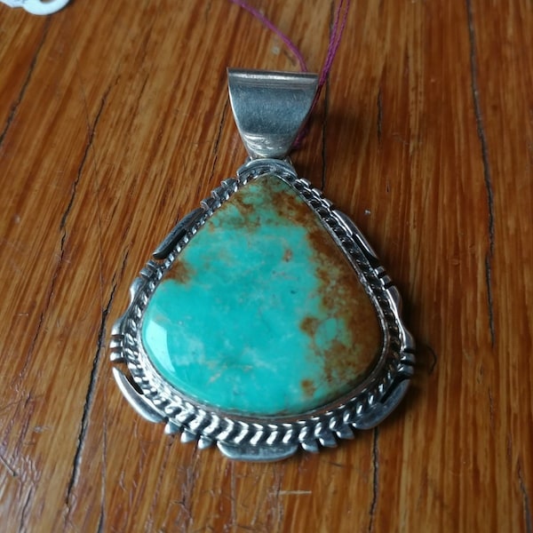 Sterling Silver Pendant w/ Royston Turquoise FREDDY CHARLEY, Native American necklace, Native American jewelry, Native American turquoise