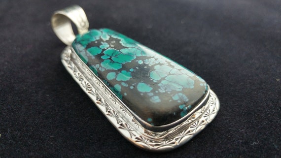 Sterling Silver Pendant w/ Turquoise, Native Amer… - image 1