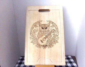 Owl w/ Guitar on Cutting Board