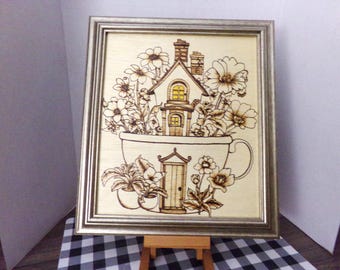 Teacup House w/ Flowers - Framed