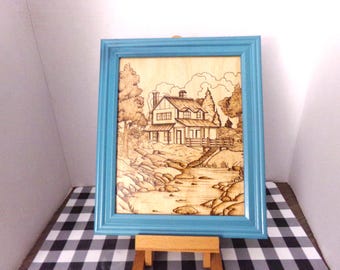 House with Stream -  Blue Frame