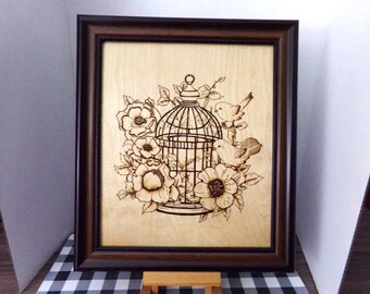 Birdcage w/ birds - Framed