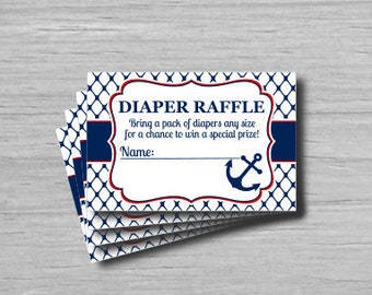 Red White Blue Nautical Anchor Boy Baby Shower Diaper Raffle Tickets Games Digital Printable PDF Instant Download