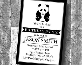 diy black white panda birthday party decorations banner etsy