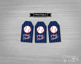 DIY Blue Baseball Gift Tags Party Favors Goodie Bags Boy Girl Baseball Themed Birthday Party Baby Shower Printable PDF Download- Play Ball