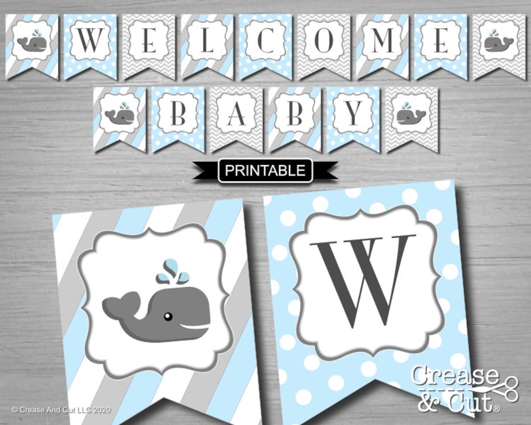 Printable Whale Baby Shower Decoration in Baby Blue and Gray - Etsy