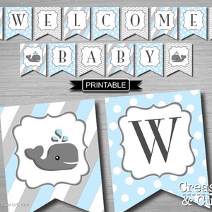 Printable Whale Baby Shower Decoration in Baby Blue and Gray - Etsy