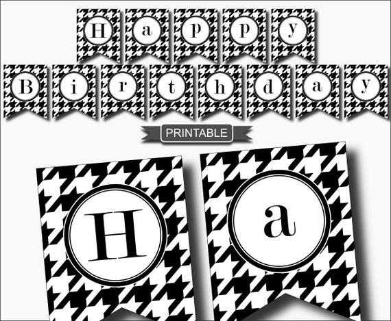 Diy Houndstooth Adult Birthday Party Decoration Printable Etsy