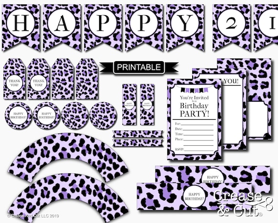 Diy Purple Leopard Print Birthday Party Decorations Printable Etsy