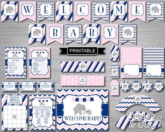 navy blue and pink baby shower decorations