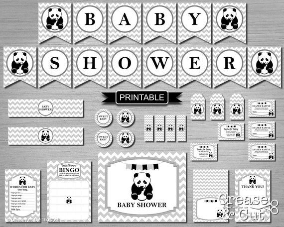 Grey Panda Baby Shower Decorations Package Of Baby Shower Etsy