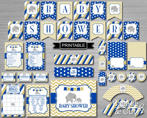 Royal Blue Gold Elephant Boy Baby Shower Decorations Games Etsy