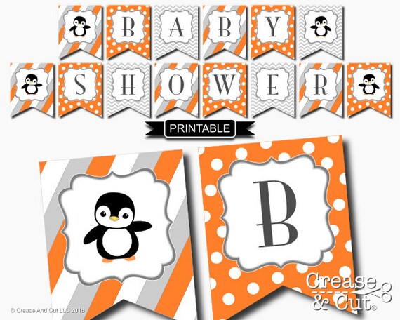 Orange And Grey Girl Or Boy Penguin Baby Shower Decoration Etsy