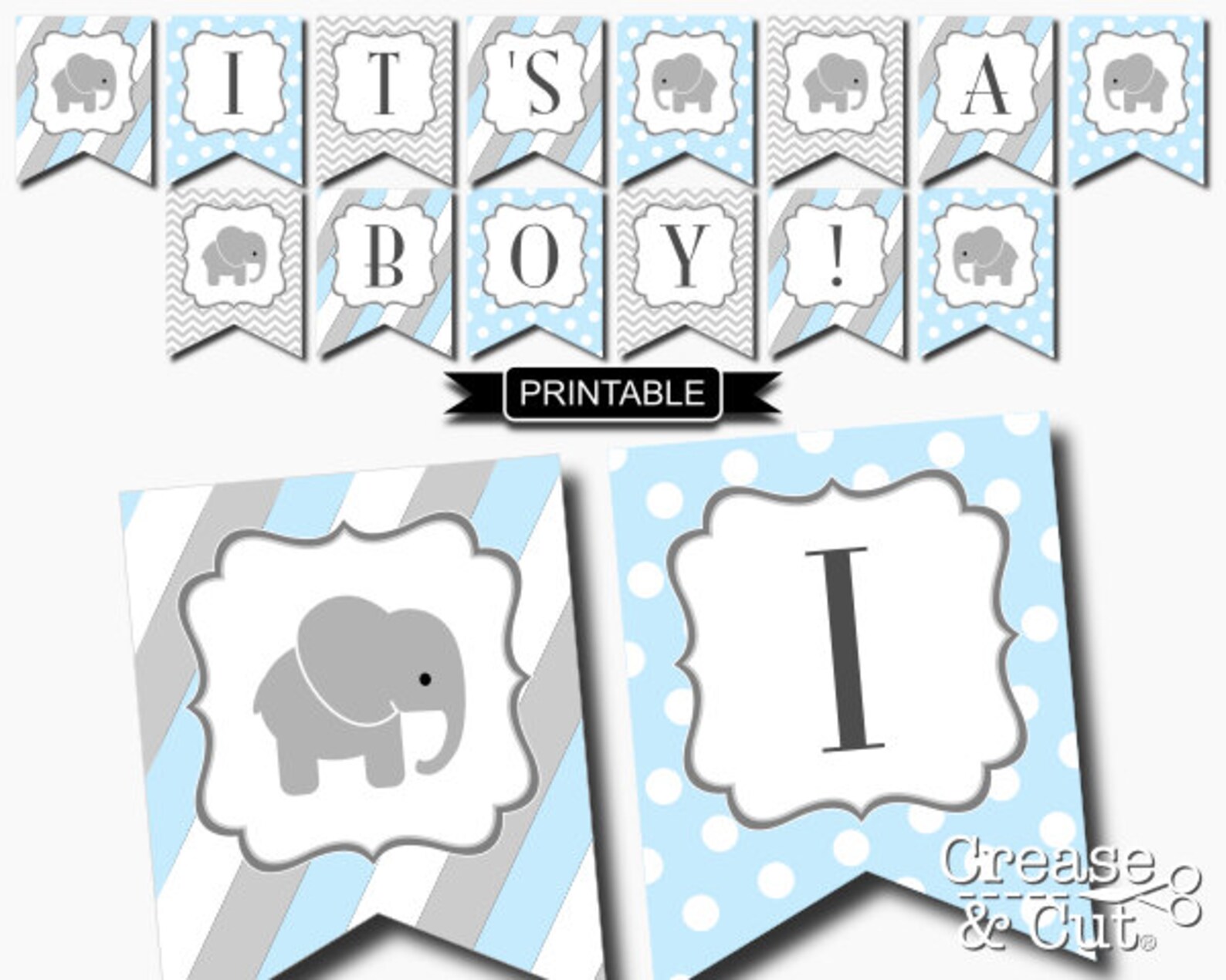 It's A Boy Banner Printable Baby Blue Gray Elephant Baby | Etsy
