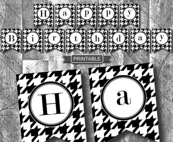 Diy Houndstooth Adult Birthday Party Decoration Printable Banner Happy Birthday