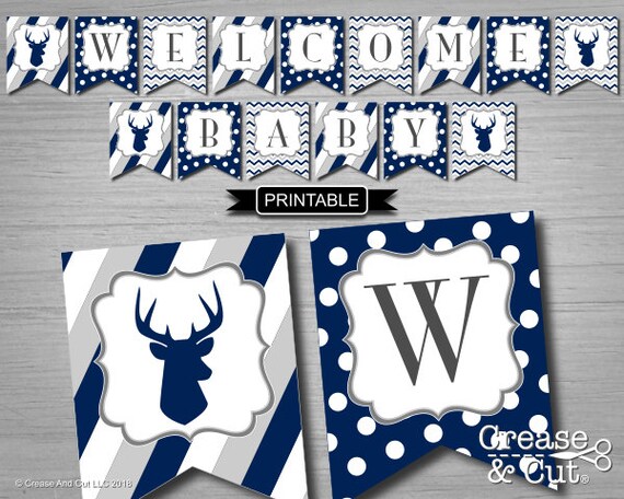 Diy Boy Deer Baby Shower Decorations Banner Bunting Flags Dark Etsy