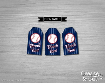 Printable Baseball Thank You Gift Tags Goodie Bags Party Favor Navy Blue White Red Baseball Birthday Party Baseball Baby Shower PDF Download