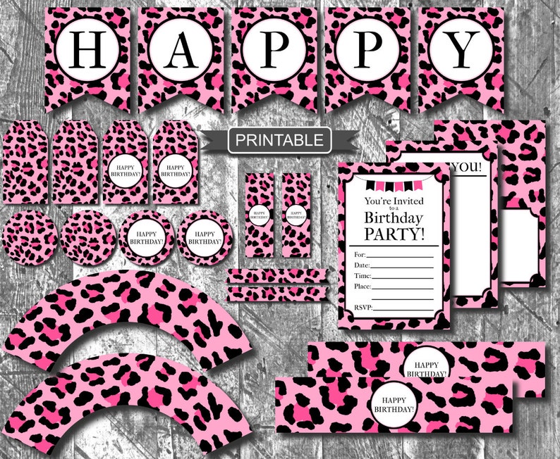 Diy Pink Leopard Print Cheetah Print Birthday Party Etsy
