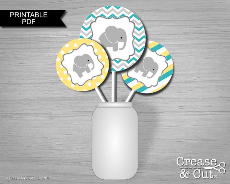 Diy Yellow Teal Green Gray Elephant Theme Baby Shower Etsy
