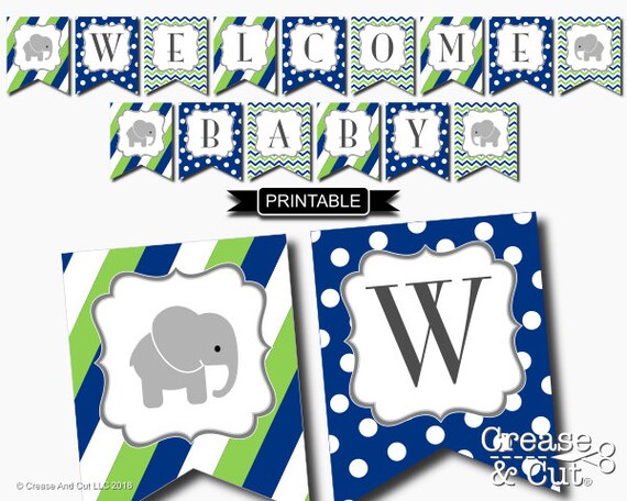 Diy Navy Blue Lime Green Elephant Baby Shower Decorations Etsy