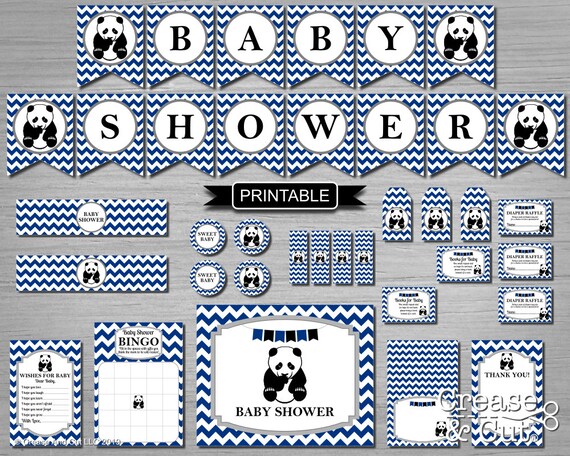 Navy Blue Panda Boy Baby Shower Decorations Package Banner Etsy