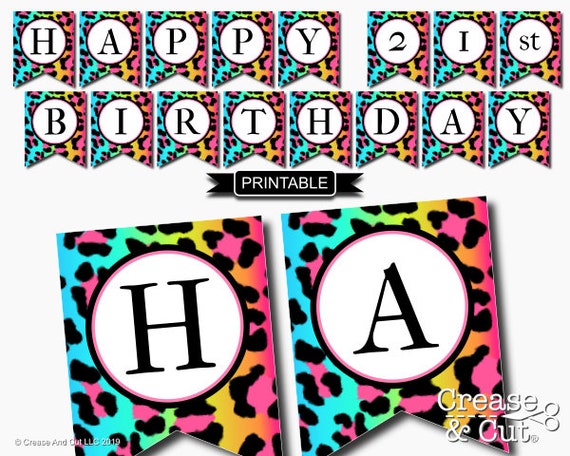 diy rainbow leopard print happy birthday banner with age etsy