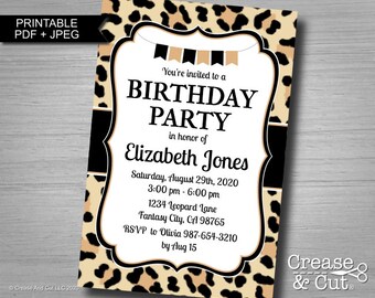 Cheetah Print Birthday Invite Leopard Print Birthday Party Invite Printable Digital 4x6 or 5x7 Inch Size JPEG and PDF Personalized for You