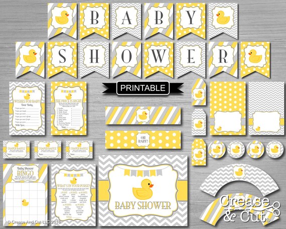Yellow Gray Rubber Duck Baby Shower Decorations And Games Etsy