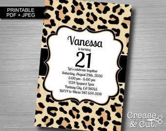 Leopard Print Birthday Party Invitation Cheetah Print Invite Printable Digital 4x6 or 5x7 Inch Size JPEG and PDF Personalized for You
