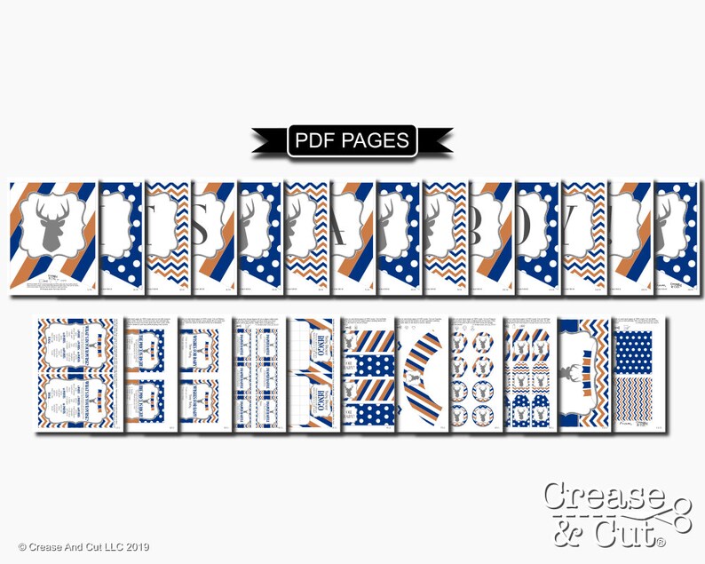 Stag Deer Baby Shower Banner Baby Shower Games Printable PDFs Instant Download Water Bottle Wrappers Food Labels Cupcake Toppers It/'s A Boy