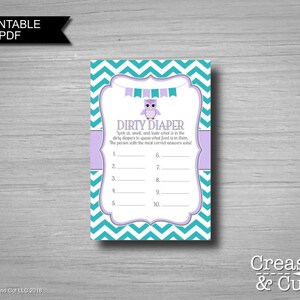 Printable Dirty Diaper Baby Shower Game in Teal Green Lavender | Etsy