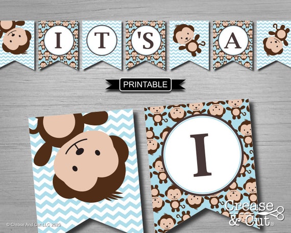 Baby Blue Monkey Baby Shower Decorations Banner Garland Bunting