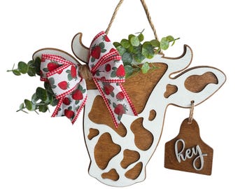 Cow Head with Tag Door Hanger, Home Decor, Front Door, Welcome Sign