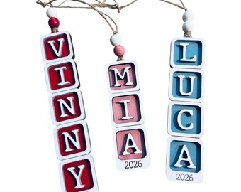 Personalized Toy Blocks Christmas Ornament, Name + Year