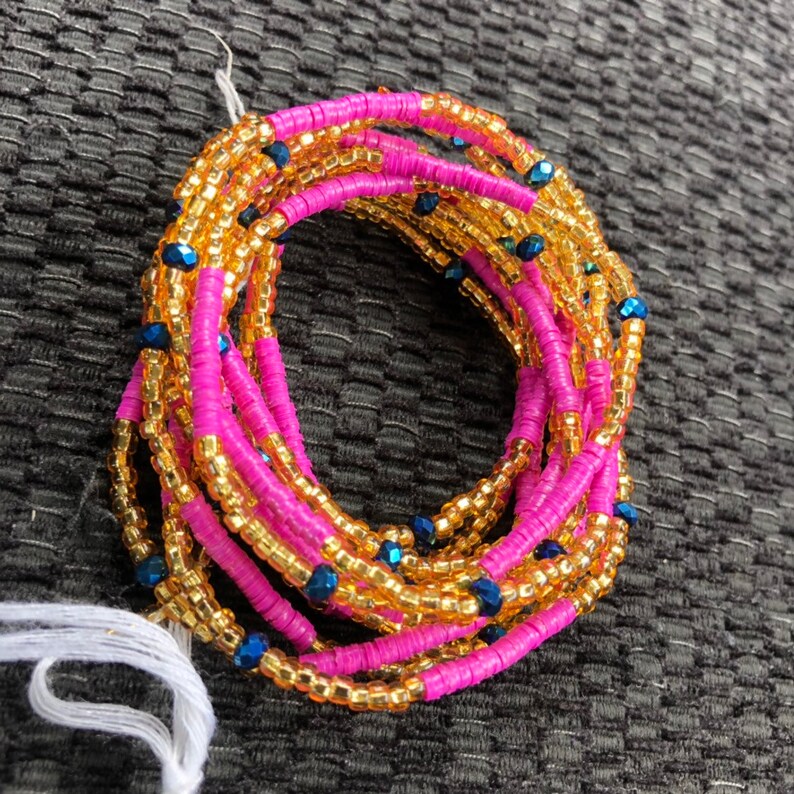 Purple and Gold waist Beads-African waist Beads-Glass Seed Beads-Ghana Beads-Belly Chain-African Necklace With Clasp
