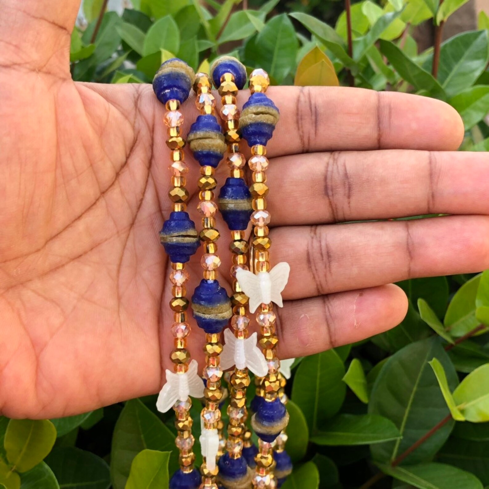 Blue and Gold Glass Beads Waist Beadsglow Butterfly Waist Etsy