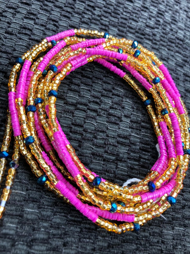 Purple and Gold waist Beads-African waist Beads-Glass Seed Beads-Ghana Beads-Belly Chain-African Necklace With Clasp