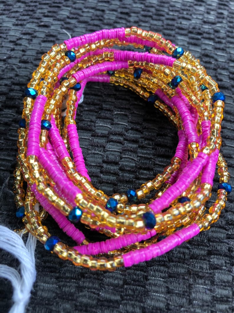 Purple and Gold waist Beads-African waist Beads-Glass Seed Beads-Ghana Beads-Belly Chain-African Necklace With Clasp
