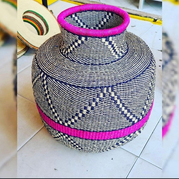 Purple and black woven flower pot-Bolga flower pot basket-home decor-flower vase-Bolga storage basket-Afrocentric basket-gift ideas-m-fancy