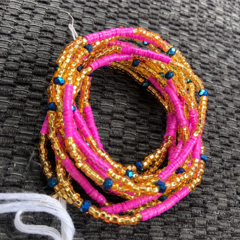 Purple and Gold waist Beads-African waist Beads-Glass Seed Beads-Ghana Beads-Belly Chain-African Necklace With Clasp