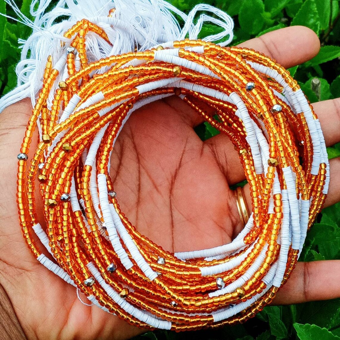 White and Gold Waist Beadsvinyl Disc Waist Beadscrystal Etsy