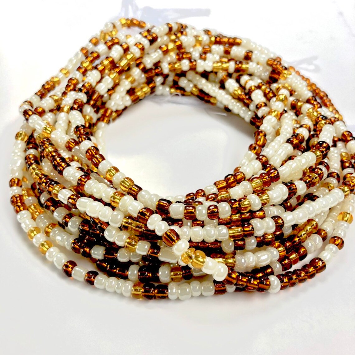 African Waist Beads-glass Seed Beads-ghana Waist Beads-beige - Etsy