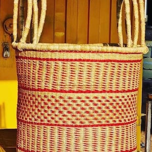 African Laundry Basket with Handle-Large Handmade Woven Laundry Room Decor-Bolga wicker storage Basket-large storage basket-laundry basket