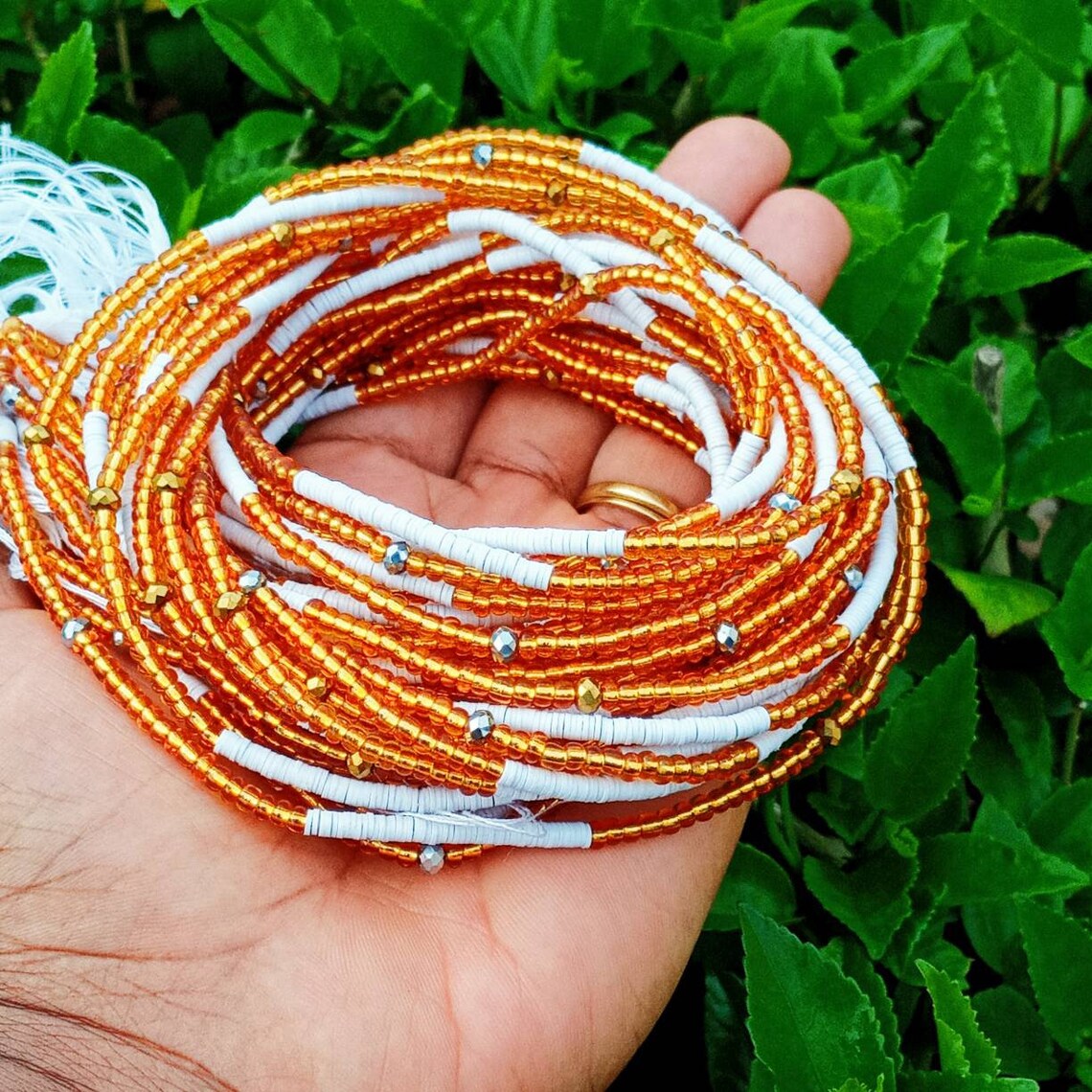 White and Gold Waist Beadsvinyl Disc Waist Beadscrystal Etsy